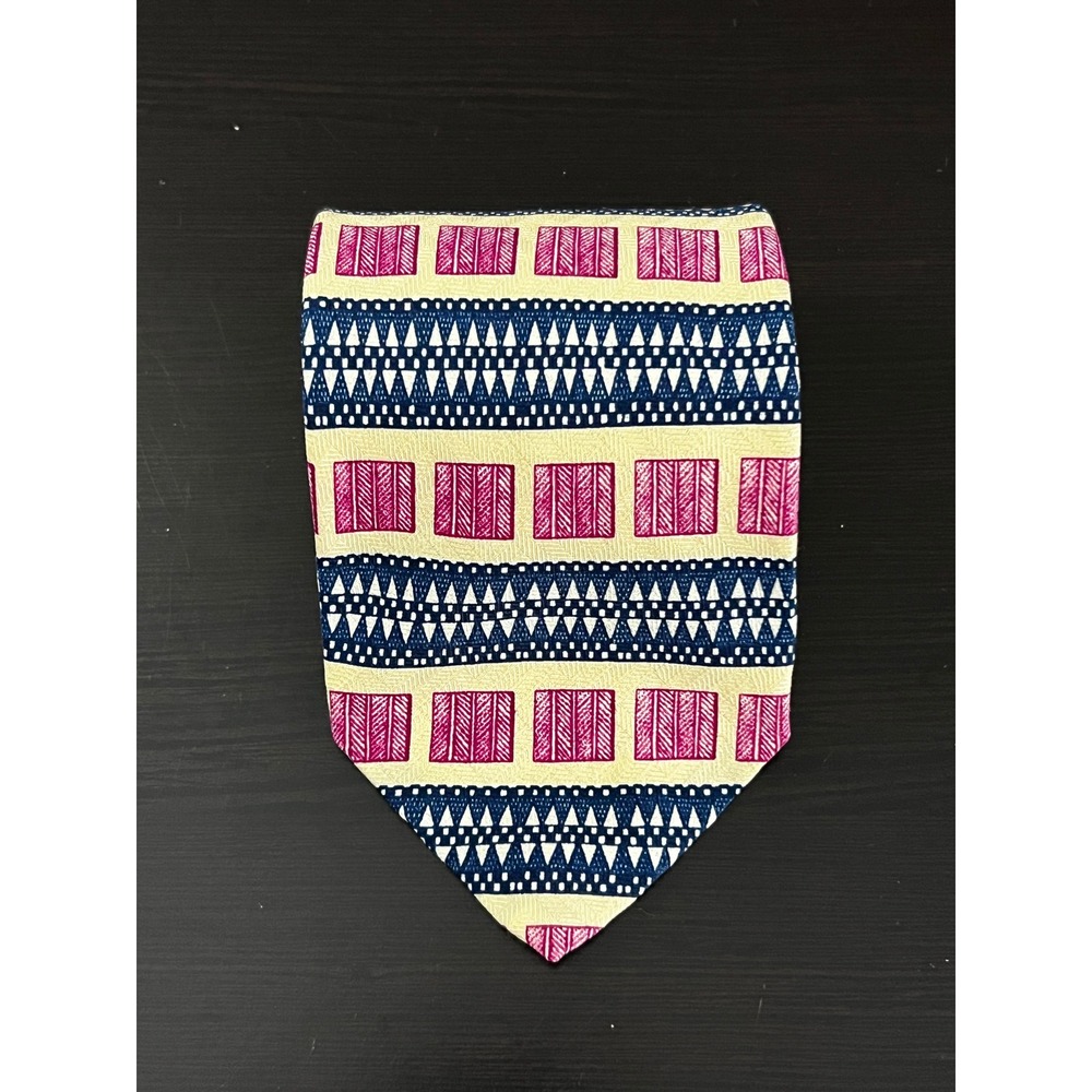 Robert Talbott Premiere Mens Silk Tie Geometric Pink Navy Made in USA 3.75W